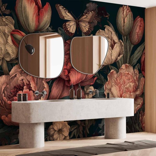 Papier peint - Flowers on a turquoise background