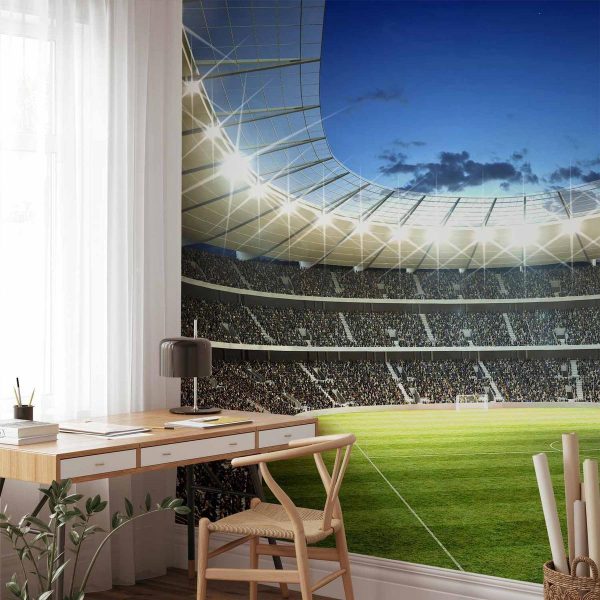 Papier peint - Football pitch - illuminated stadium with crowded stands Papier peint - Football pitch - illuminated stadium with crowded stands