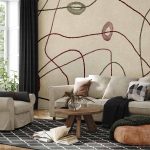 Papier peint - Lines and shapes – bead labyrinth on a pale washed background