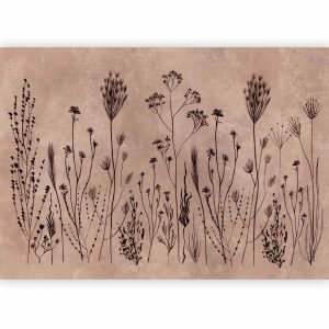 Papier peint - Wildflowers – black plants on lime-wash background