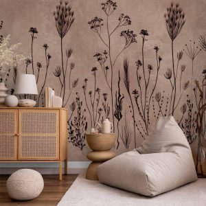 Papier peint - Wildflowers – black plants on lime-wash background