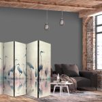 Paravent - Birds by the lake - herons painted in watercolours in delicate grey and pink colours