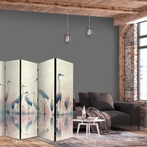 Paravent - Birds by the lake - herons painted in watercolours in delicate grey and pink colours