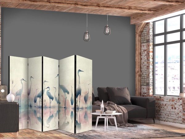 Paravent - Birds by the lake - herons painted in watercolours in delicate grey and pink colours Paravent - Birds by the lake - herons painted in watercolours in delicate grey and pink colours