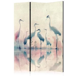 Paravent - Birds by the lake – herons painted in watercolours in delicate grey and pink colours