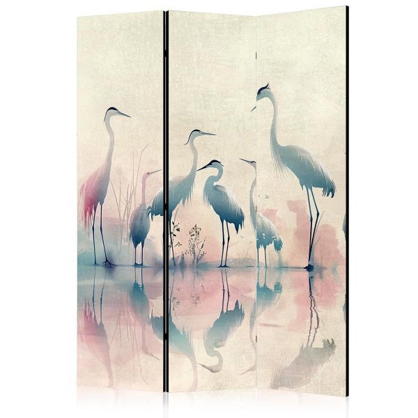 Paravent - Birds by the lake – herons painted in watercolours in delicate grey and pink colours Paravent - Birds by the lake – herons painted in watercolours in delicate grey and pink colours