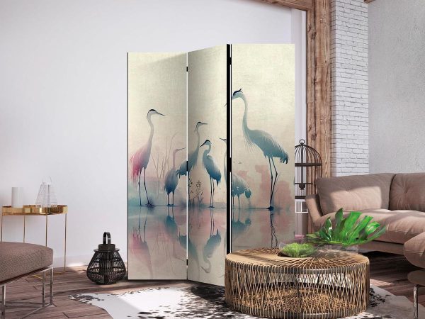 Paravent - Birds by the lake – herons painted in watercolours in delicate grey and pink colours