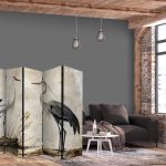 Paravent - Birds from an old engraving - vintage-style illustration depicting a heron and a crane