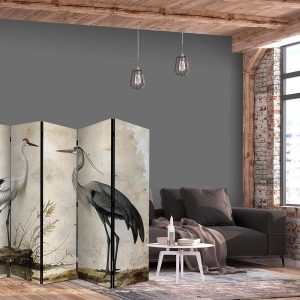 Paravent - Birds from an old engraving - vintage-style illustration depicting a heron and a crane