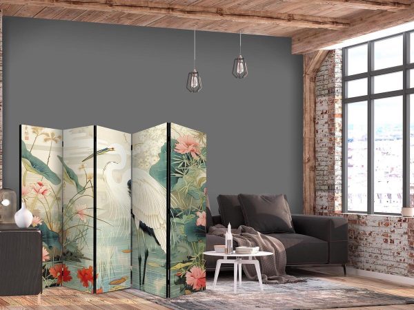 Paravent - By an Asian pond - an illustration in the style of a Japanese engraving, depicting a heron Paravent - By an Asian pond - an illustration in the style of a Japanese engraving, depicting a heron