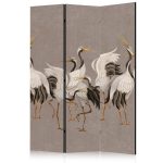 Paravent - Crane dance - bright silhouettes of birds on a warm grey background with texture