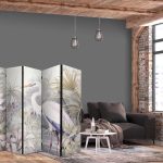 Paravent - Heron wading in a pond - illustration in bright colours