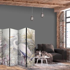 Paravent - Heron wading in a pond - illustration in bright colours