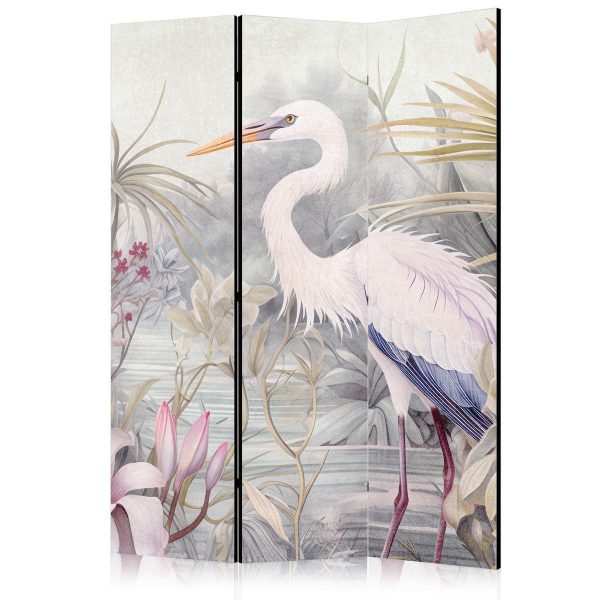 Paravent - Heron wading in a pond – illustration in bright colours Paravent - Heron wading in a pond – illustration in bright colours