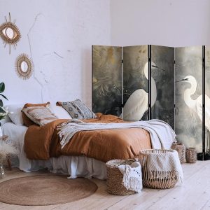 Paravent - Herons and cherry blossoms - oriental-style illustration depicting birds