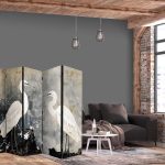 Paravent - Herons and cherry blossoms - oriental-style illustration depicting birds