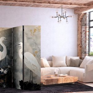 Paravent - Herons and cherry blossoms - oriental-style illustration depicting birds