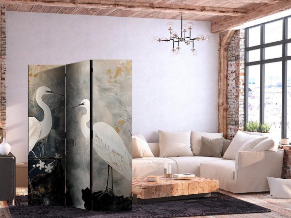 Paravent - Herons and cherry blossoms - oriental-style illustration depicting birds