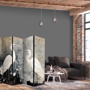 Paravent - Herons and cherry blossoms - oriental-style illustration depicting birds