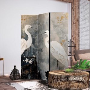 Paravent - Herons and cherry blossoms - oriental-style illustration depicting birds