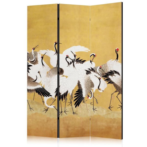 Paravent - Japanese cranes - a flock of birds against a golden background based on a painting by Ishida Yūtei Paravent - Japanese cranes - a flock of birds against a golden background based on a painting by Ishida Yūtei