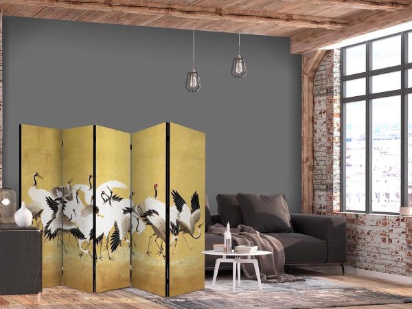 Paravent - Japanese cranes - a flock of birds against a golden background based on a painting by Ishida Yūtei Paravent - Japanese cranes - a flock of birds against a golden background based on a painting by Ishida Yūtei