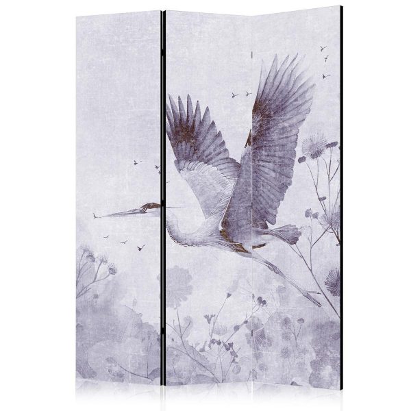 Paravent - Majestic flight - a crane in flight in monochrome, cool colours Paravent - Majestic flight - a crane in flight in monochrome, cool colours