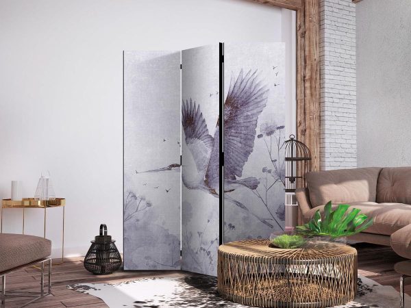 Paravent - Majestic flight - a crane in flight in monochrome, cool colours