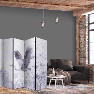 Paravent - Majestic flight - a crane in flight in monochrome, cool colours