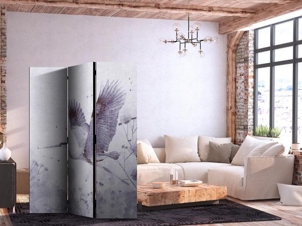 Paravent - Majestic flight - a crane in flight in monochrome, cool colours