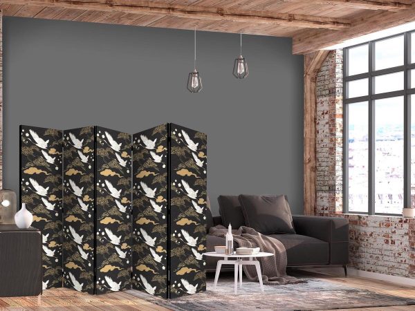 Paravent - Oriental impressions - decorative pattern with a motif of flying cranes on a dark background Paravent - Oriental impressions - decorative pattern with a motif of flying cranes on a dark background