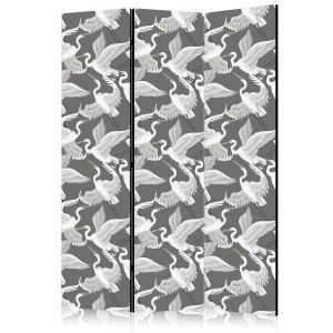 Paravent - Pastel birds - a delicate pattern of white and grey herons on a light pink background