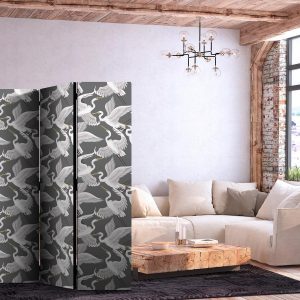 Paravent - Pastel birds - a delicate pattern of white and grey herons on a light pink background