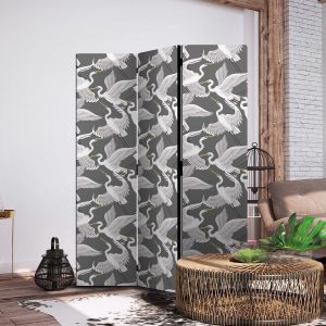 Paravent - Pastel birds - a delicate pattern of white and grey herons on a light pink background