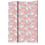 Paravent - Pastel birds - a delicate pattern of white and grey herons on a light pink background