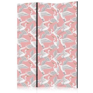 Paravent - Pastel birds - a delicate pattern of white and grey herons on a light pink background