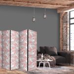 Paravent - Pastel birds - a delicate pattern of white and grey herons on a light pink background