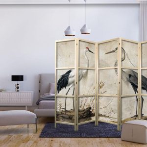 Paravent japonais - Birds from an old engraving - vintage-style illustration depicting a heron and a crane