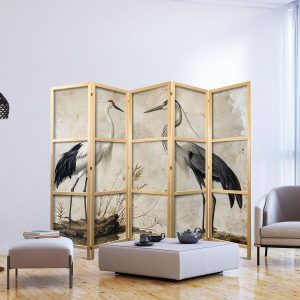 Paravent japonais - Birds from an old engraving - vintage-style illustration depicting a heron and a crane