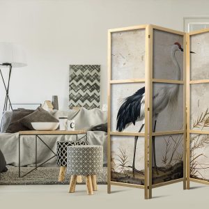 Paravent japonais - Birds from an old engraving - vintage-style illustration depicting a heron and a crane