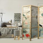 Paravent japonais - By an Asian pond - an illustration in the style of a Japanese engraving, depicting a heron