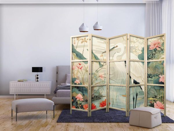 Paravent japonais - By an Asian pond - an illustration in the style of a Japanese engraving, depicting a heron Paravent japonais - By an Asian pond - an illustration in the style of a Japanese engraving, depicting a heron