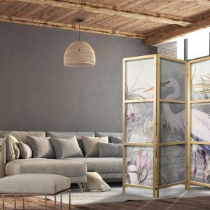 Paravent japonais - Heron wading in a pond – illustration in bright colours