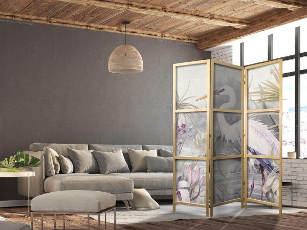 Paravent japonais - Heron wading in a pond – illustration in bright colours