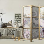 Paravent japonais - Heron wading in a pond – illustration in bright colours