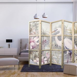 Paravent japonais - Heron wading in a pond – illustration in bright colours