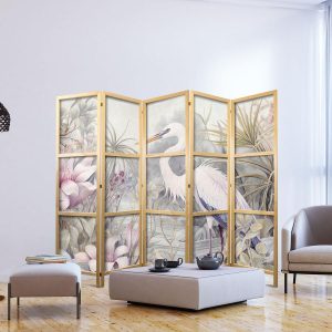 Paravent japonais - Heron wading in a pond – illustration in bright colours