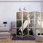 Paravent japonais - Herons and cherry blossoms - oriental-style illustration depicting birds