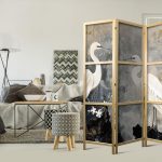 Paravent japonais - Herons and cherry blossoms - oriental-style illustration depicting birds