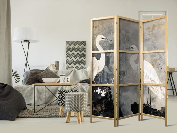 Paravent japonais - Herons and cherry blossoms - oriental-style illustration depicting birds Paravent japonais - Herons and cherry blossoms - oriental-style illustration depicting birds